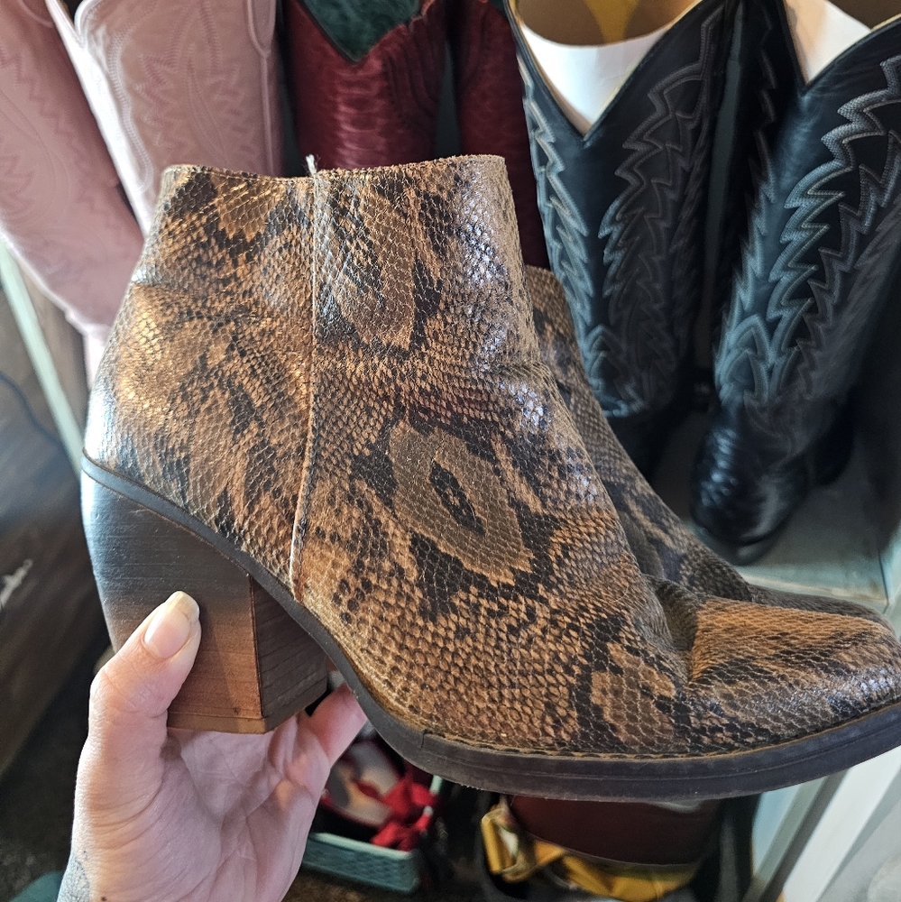 Snakeskin booties